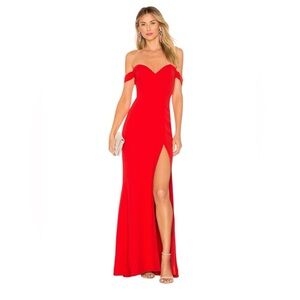 NBD . Red Strapless Gown with Slit for Weddings